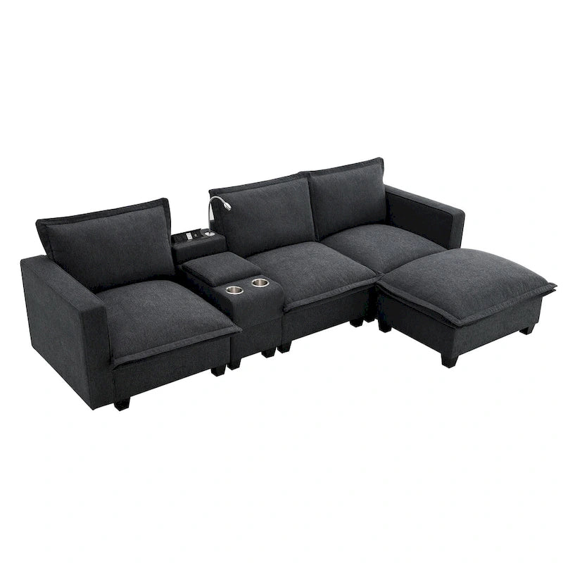 109 Canapé d'angle modulaire en chenille avec console USB