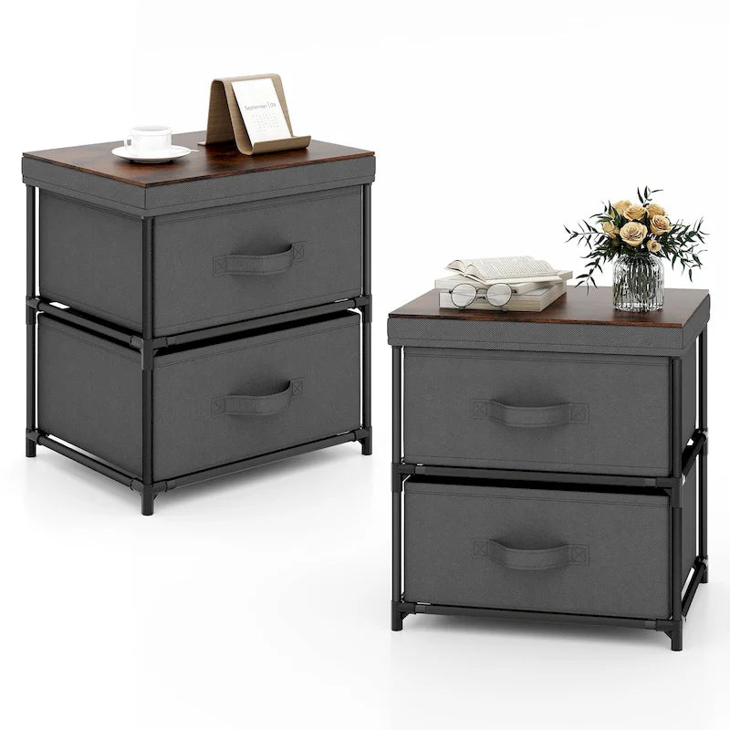 Gymax Lot de 2 commodes à 2 tiroirs en tissu de rangement table de nuit