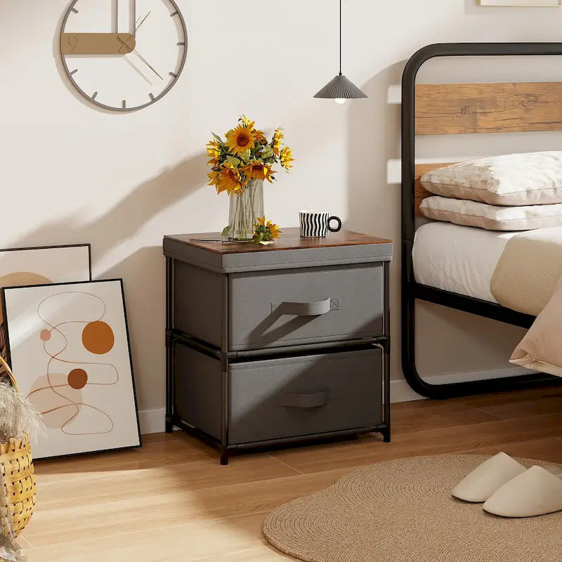 Gymax Lot de 2 commodes à 2 tiroirs en tissu de rangement table de nuit