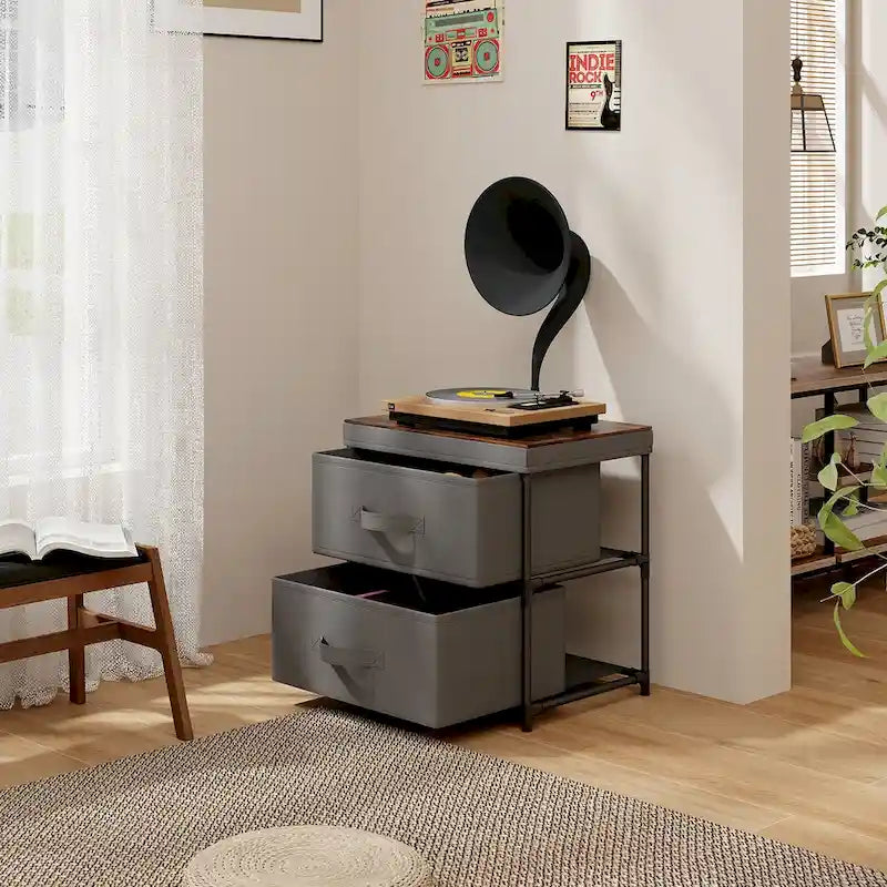 Gymax Lot de 2 commodes à 2 tiroirs en tissu de rangement table de nuit