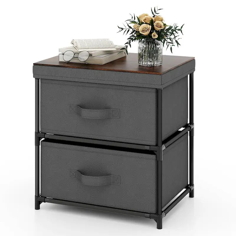 Gymax Lot de 2 commodes à 2 tiroirs en tissu de rangement table de nuit