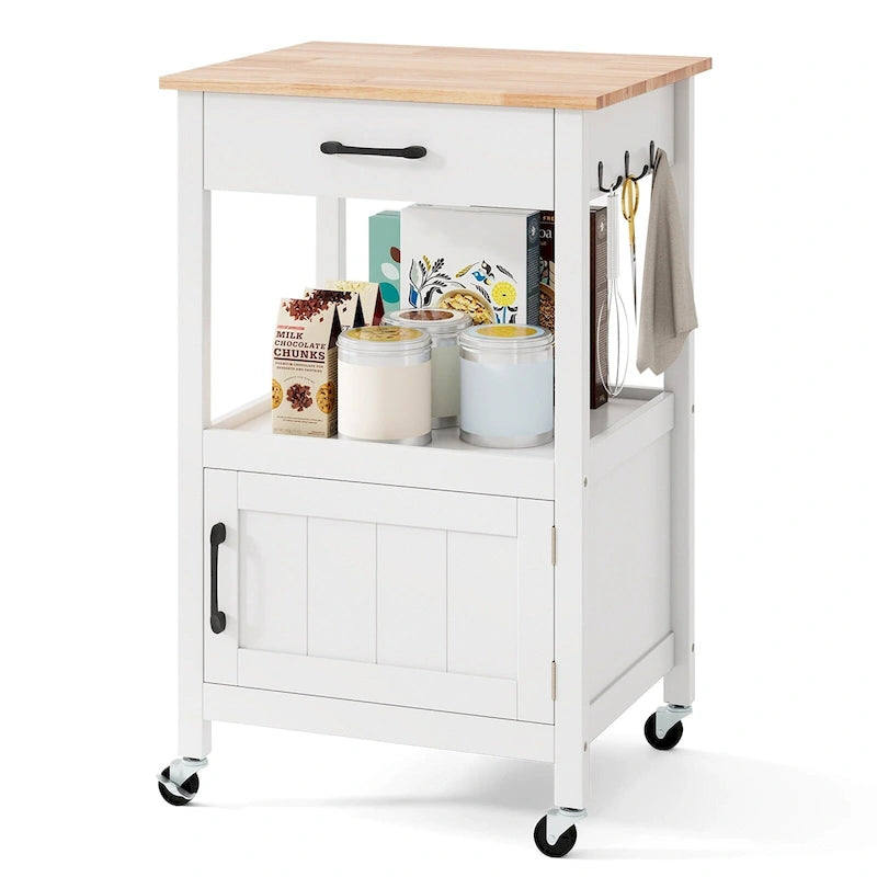 Gymax Petit îlot de cuisine sur roulettes Chariot mobile Porte de grange