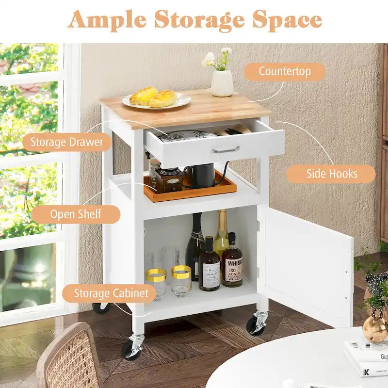 Gymax Petit îlot de cuisine sur roulettes Chariot mobile Porte de grange