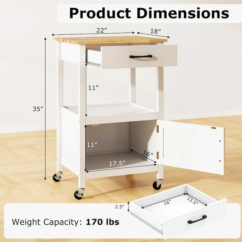 Gymax Petit îlot de cuisine sur roulettes Chariot mobile Porte de grange