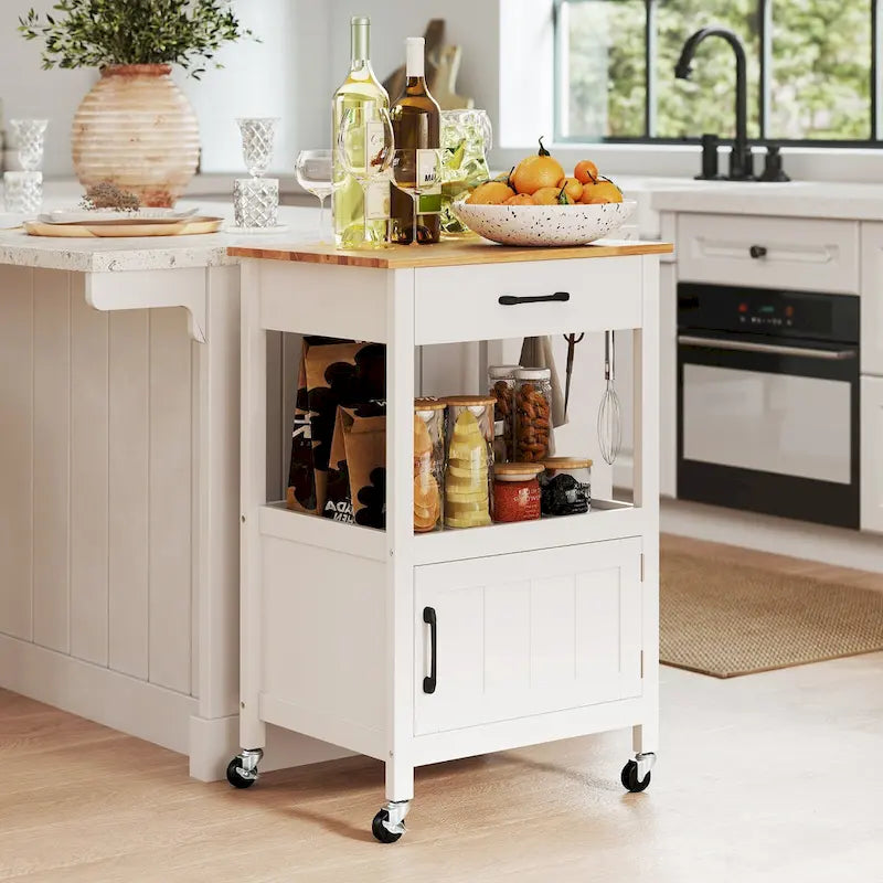 Gymax Petit îlot de cuisine sur roulettes Chariot mobile Porte de grange