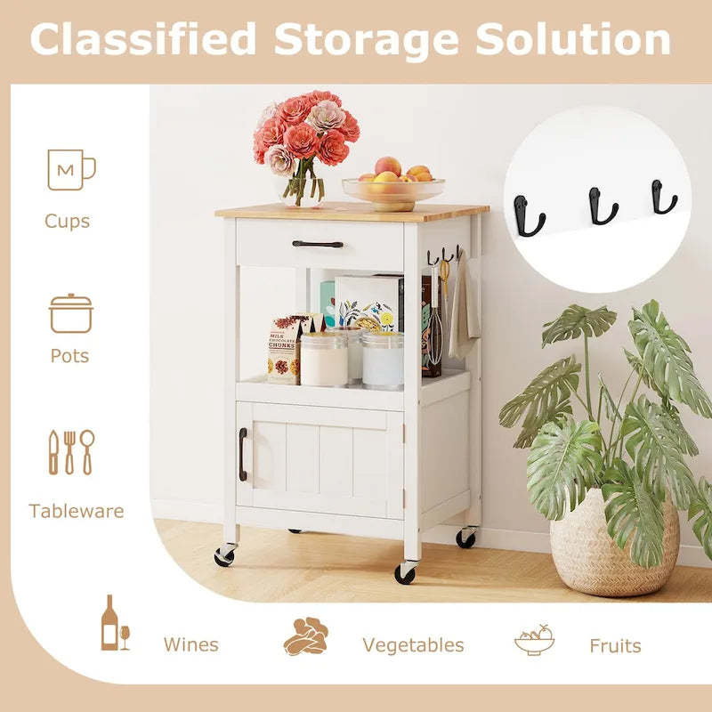 Gymax Petit îlot de cuisine sur roulettes Chariot mobile Porte de grange