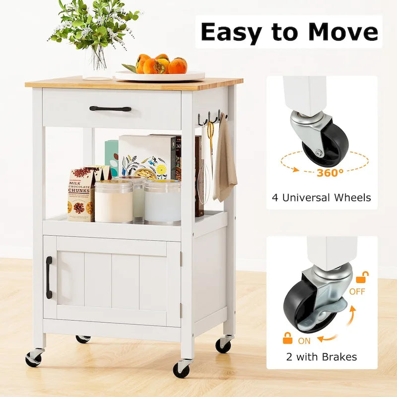 Gymax Petit îlot de cuisine sur roulettes Chariot mobile Porte de grange
