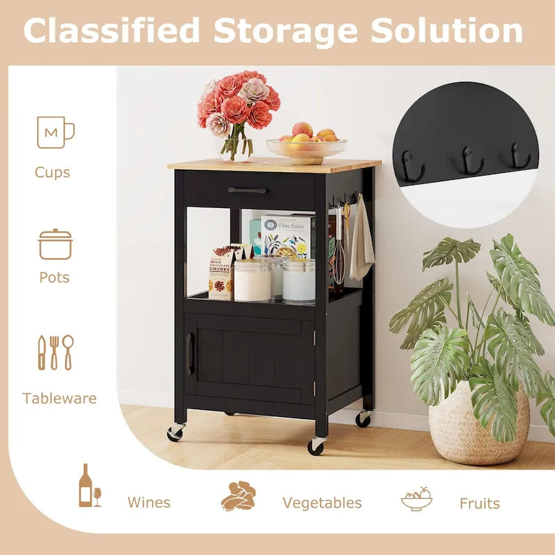 Gymax Petit îlot de cuisine sur roulettes Chariot mobile Porte de grange