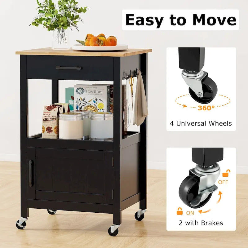 Gymax Petit îlot de cuisine sur roulettes Chariot mobile Porte de grange