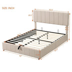 Lit plateforme Queen en lin – Sommier relevable hydraulique avec compartiment caché, cadre en bois de pin massif
