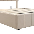 Lit plateforme Queen en lin – Sommier relevable hydraulique avec compartiment caché, cadre en bois de pin massif