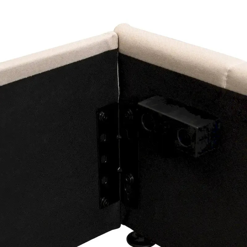 Lit plateforme Queen en lin – Sommier relevable hydraulique avec compartiment caché, cadre en bois de pin massif