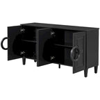 Console de 58,9 en MDF avec 4 portes, poignées en anneau et base à 5 pieds