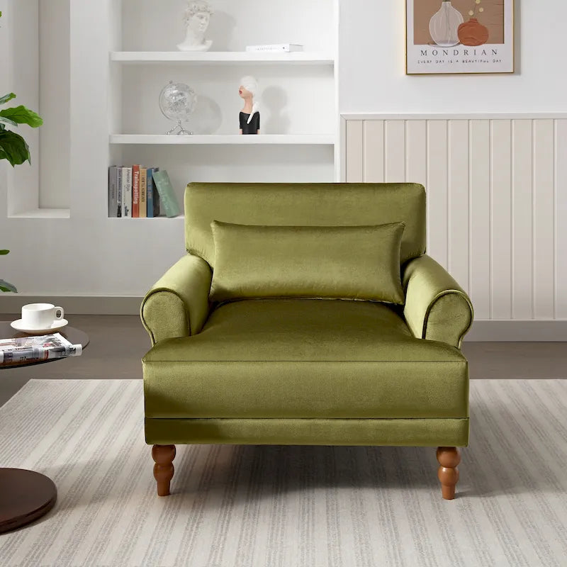 Fauteuil d'appoint moderne en velours 37,8 avec support lombaire ergonomique et pieds en colonne romaine vintage