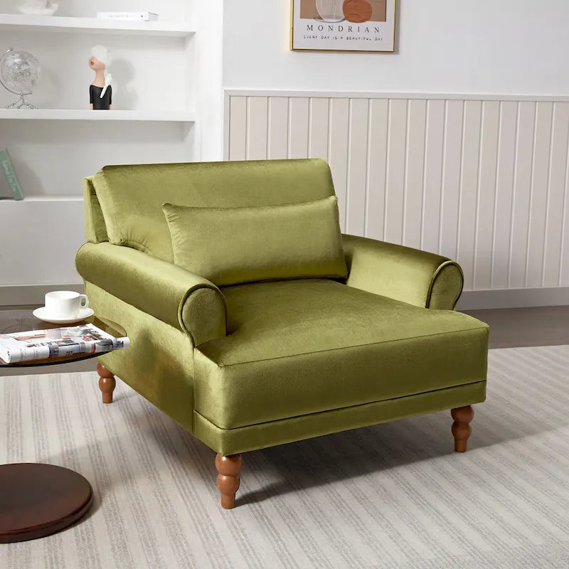 Fauteuil d'appoint moderne en velours 37,8 avec support lombaire ergonomique et pieds en colonne romaine vintage