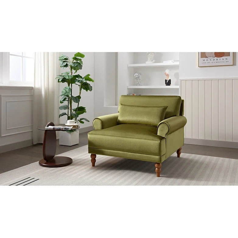 Fauteuil d'appoint moderne en velours 37,8 avec support lombaire ergonomique et pieds en colonne romaine vintage