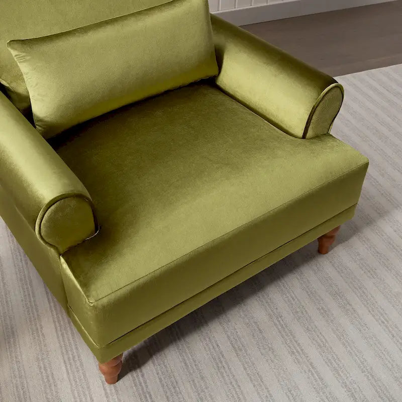 Fauteuil d'appoint moderne en velours 37,8 avec support lombaire ergonomique et pieds en colonne romaine vintage