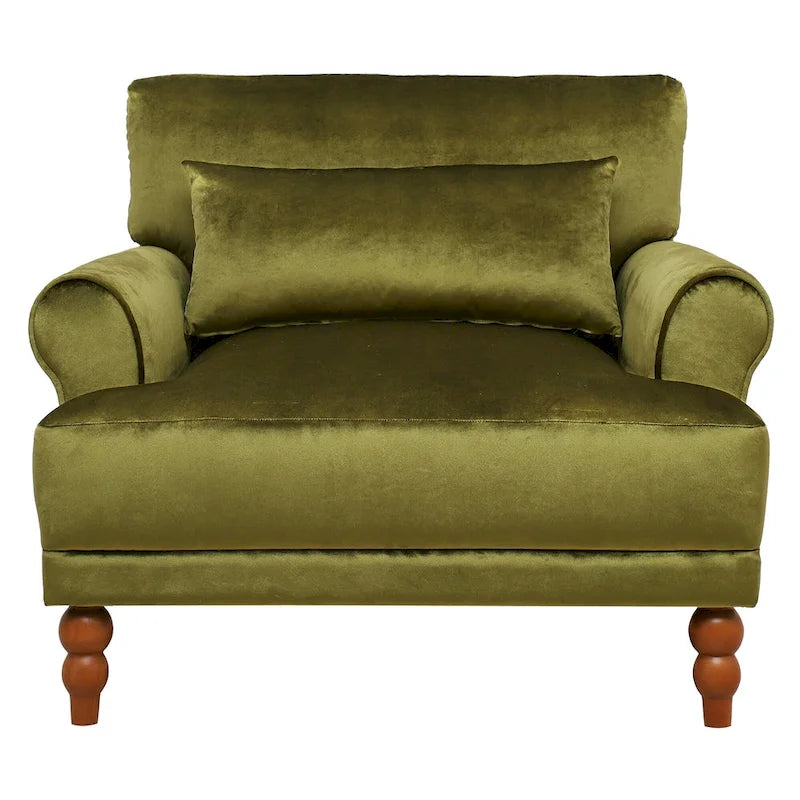Fauteuil d'appoint moderne en velours 37,8 avec support lombaire ergonomique et pieds en colonne romaine vintage