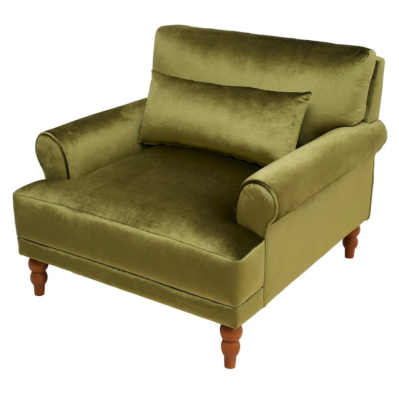 Fauteuil d'appoint moderne en velours 37,8 avec support lombaire ergonomique et pieds en colonne romaine vintage