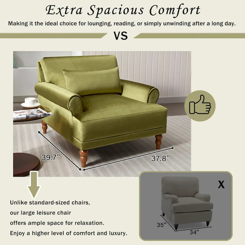 Fauteuil d'appoint moderne en velours 37,8 avec support lombaire ergonomique et pieds en colonne romaine vintage