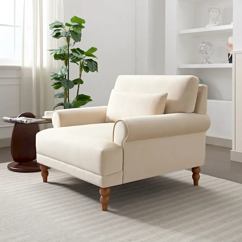 Fauteuil d'appoint moderne en velours 37,8 avec support lombaire ergonomique et pieds en colonne romaine vintage