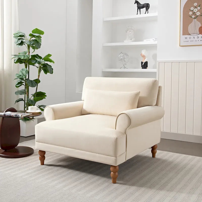 Fauteuil d'appoint moderne en velours 37,8 avec support lombaire ergonomique et pieds en colonne romaine vintage
