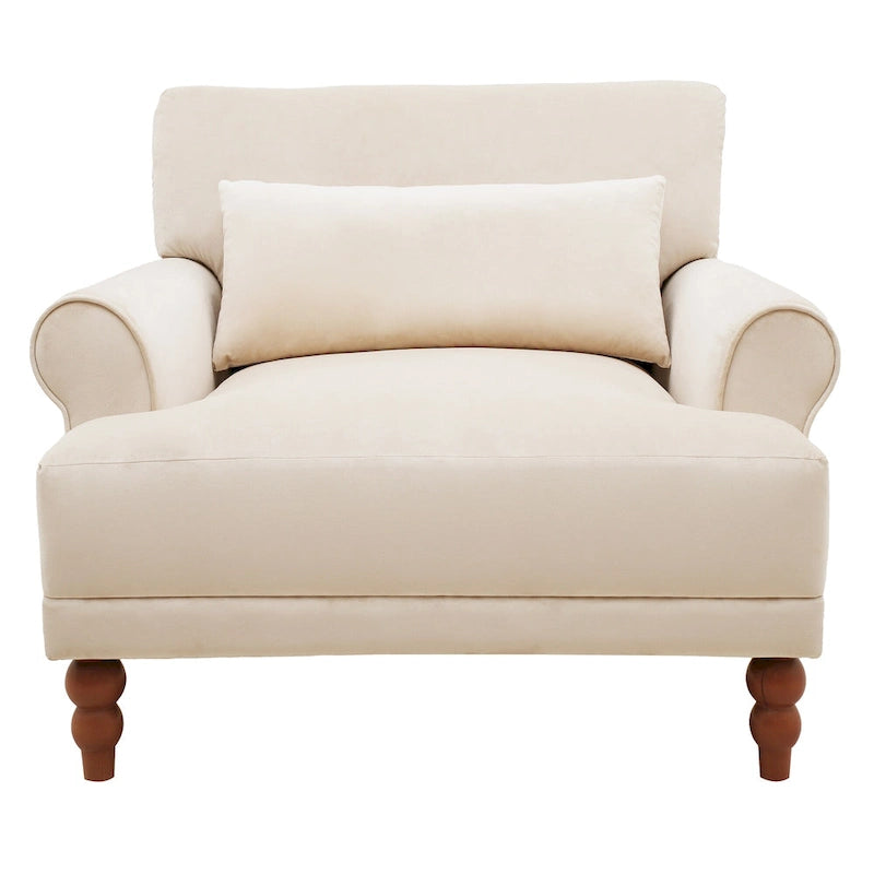 Fauteuil d'appoint moderne en velours 37,8 avec support lombaire ergonomique et pieds en colonne romaine vintage