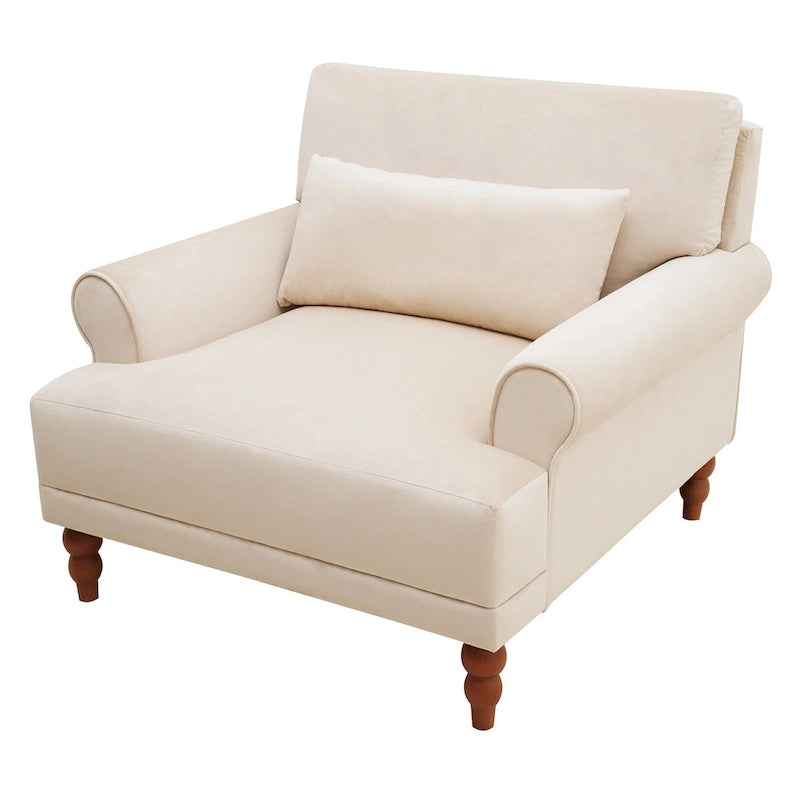 Fauteuil d'appoint moderne en velours 37,8 avec support lombaire ergonomique et pieds en colonne romaine vintage