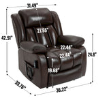 Fauteuil inclinable releveur électrique de taille moyenne en cuir véritable avec deux moteurs, massage 8 points et chauffage lombaire