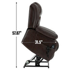 Fauteuil inclinable releveur électrique de taille moyenne en cuir véritable avec deux moteurs, massage 8 points et chauffage lombaire