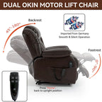 Fauteuil inclinable releveur électrique de taille moyenne en cuir véritable avec deux moteurs, massage 8 points et chauffage lombaire
