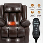 Fauteuil inclinable releveur électrique de taille moyenne en cuir véritable avec deux moteurs, massage 8 points et chauffage lombaire