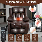 Fauteuil inclinable releveur électrique de taille moyenne en cuir véritable avec deux moteurs, massage 8 points et chauffage lombaire
