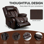 Fauteuil inclinable releveur électrique de taille moyenne en cuir véritable avec deux moteurs, massage 8 points et chauffage lombaire