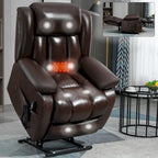 Fauteuil inclinable releveur électrique de taille moyenne en cuir véritable avec deux moteurs, massage 8 points et chauffage lombaire