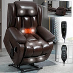 Fauteuil inclinable releveur électrique de taille moyenne en cuir véritable avec deux moteurs, massage 8 points et chauffage lombaire