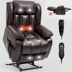 Fauteuil inclinable releveur électrique de taille moyenne en cuir véritable avec deux moteurs, massage 8 points et chauffage lombaire