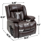 Fauteuil inclinable releveur électrique de taille moyenne en cuir véritable avec deux moteurs, massage 8 points et chauffage lombaire