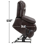 Fauteuil inclinable releveur électrique de taille moyenne en cuir véritable avec deux moteurs, massage 8 points et chauffage lombaire