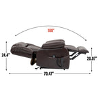 Fauteuil inclinable releveur électrique de taille moyenne en cuir véritable avec deux moteurs, massage 8 points et chauffage lombaire