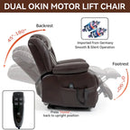 Fauteuil inclinable releveur électrique de taille moyenne en cuir véritable avec deux moteurs, massage 8 points et chauffage lombaire