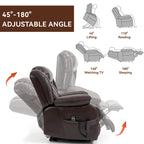 Fauteuil inclinable releveur électrique de taille moyenne en cuir véritable avec deux moteurs, massage 8 points et chauffage lombaire