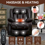 Fauteuil inclinable releveur électrique de taille moyenne en cuir véritable avec deux moteurs, massage 8 points et chauffage lombaire