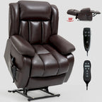 Fauteuil inclinable releveur électrique de taille moyenne en cuir véritable avec deux moteurs, massage 8 points et chauffage lombaire