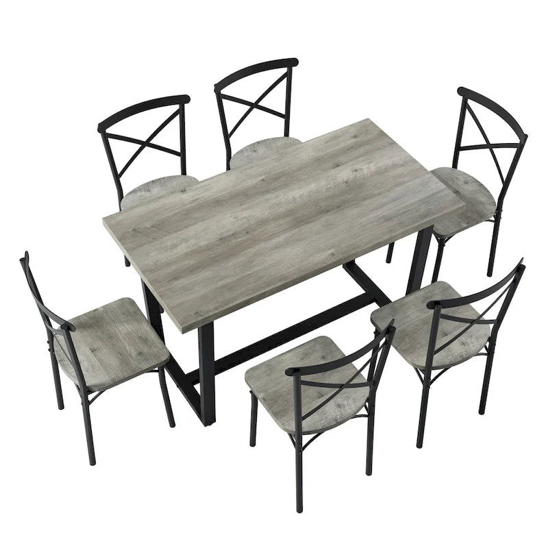 Salle à manger 7 pièces de style moderne avec table rectangulaire et 6 chaises à dossier croisé