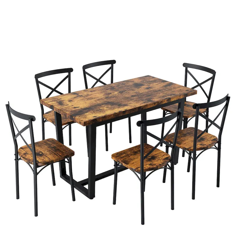 Salle à manger 7 pièces de style moderne avec table rectangulaire et 6 chaises à dossier croisé
