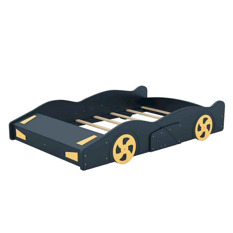 Lit Voiture de Course Entier en Pin avec Roues et Rangement