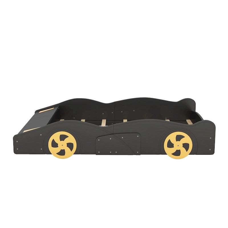 Lit Voiture de Course Entier en Pin avec Roues et Rangement