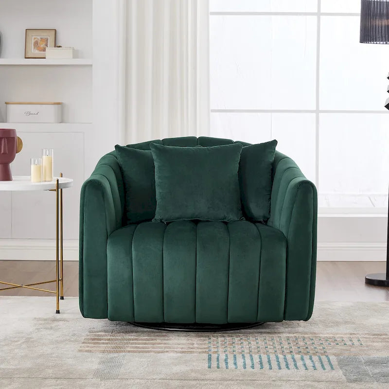 Grand fauteuil club pivotant à 360° et demi-canapé douillet avec 3 oreillers, fauteuil club en velours capitonné en forme de citrouille