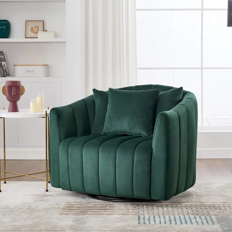 Grand fauteuil club pivotant à 360° et demi-canapé douillet avec 3 oreillers, fauteuil club en velours capitonné en forme de citrouille